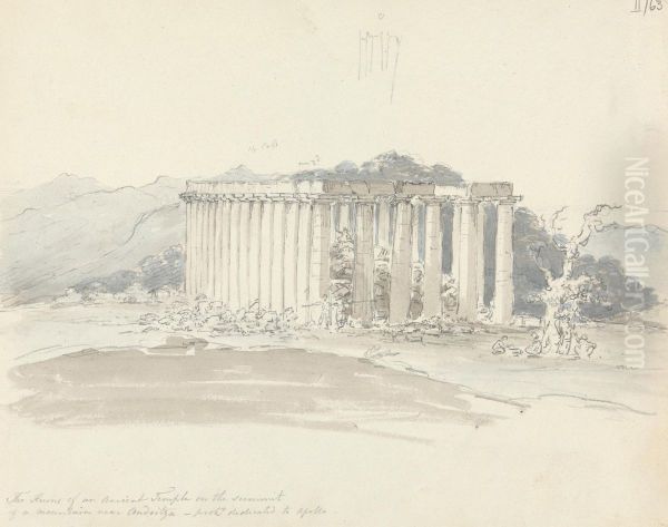The Ruins of an Ancient Temple on the Summit of a Mountain Near Andritza Oil Painting by Robert Smirke