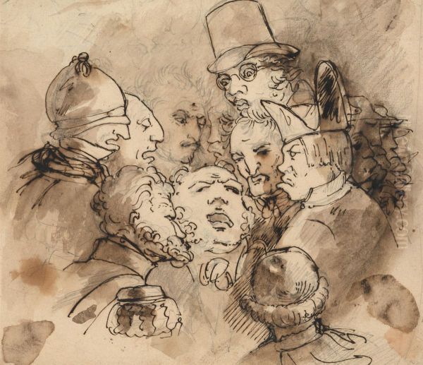 Group of Caricature Heads Oil Painting by Elias Martin