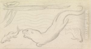 Stained Glass Study, An Otter and Two Fish