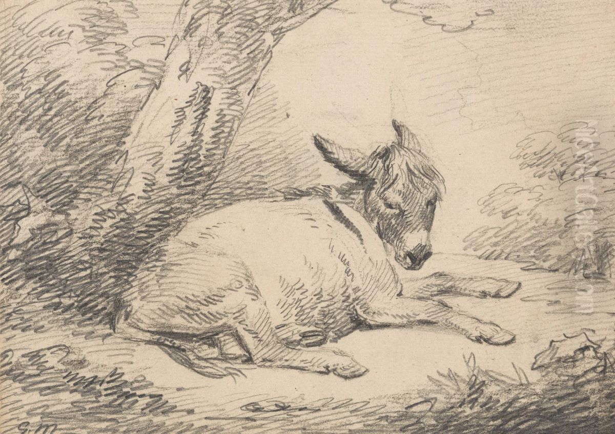 Study of a Donkey Under a Tree Oil Painting by George Morland