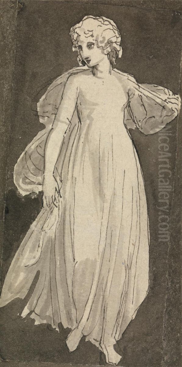 Girl, Full Length, Facing Front Oil Painting by Thomas Stothard