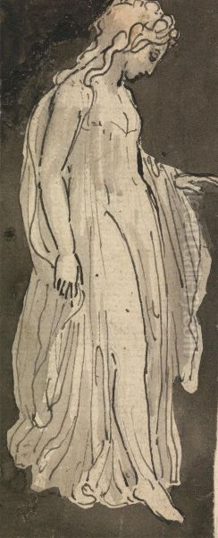 Girl, Full Length, Facing Right Oil Painting by Thomas Stothard