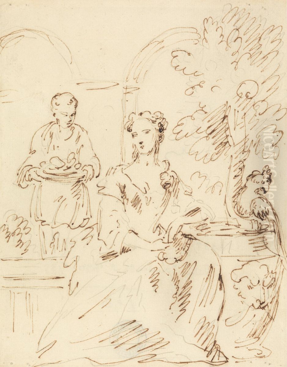 Lady and Cockatoo Oil Painting by John Vanderbank