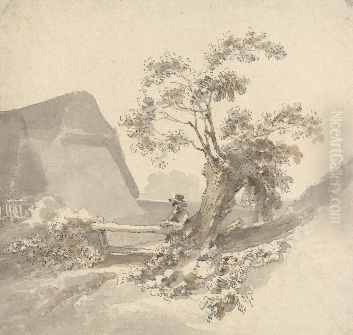 Man Beside a Stile Oil Painting by John Thomas Smith