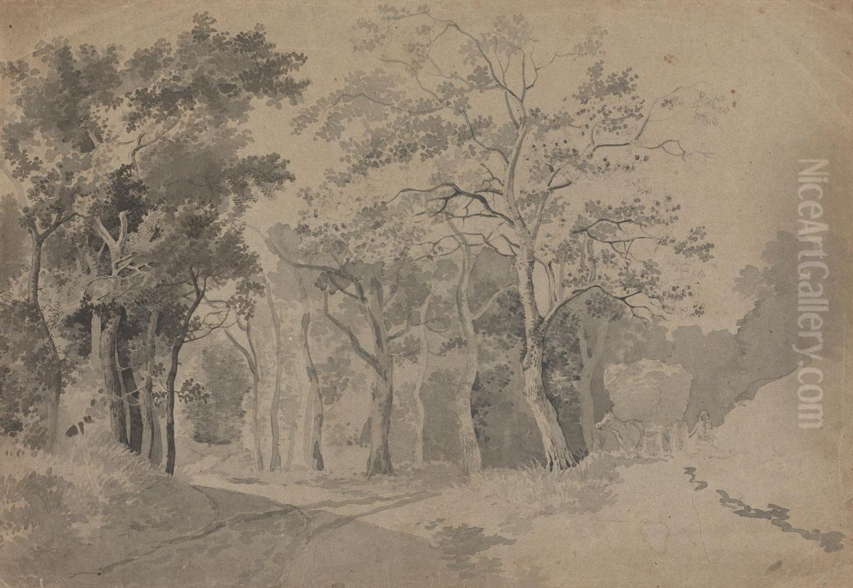 A Grove with Road and Haycart Oil Painting by John Crome