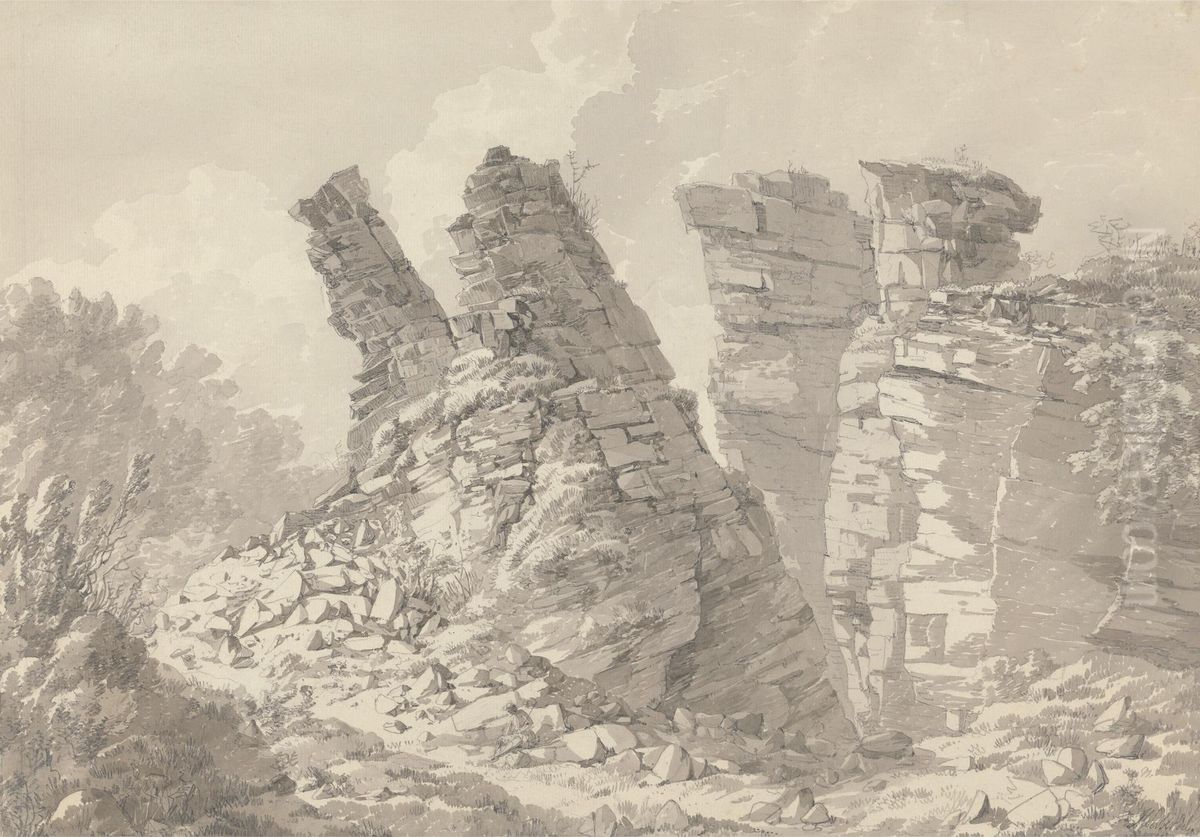 Hob Thursts Houses, Monsoldale, Derbyshire Oil Painting by John Webber