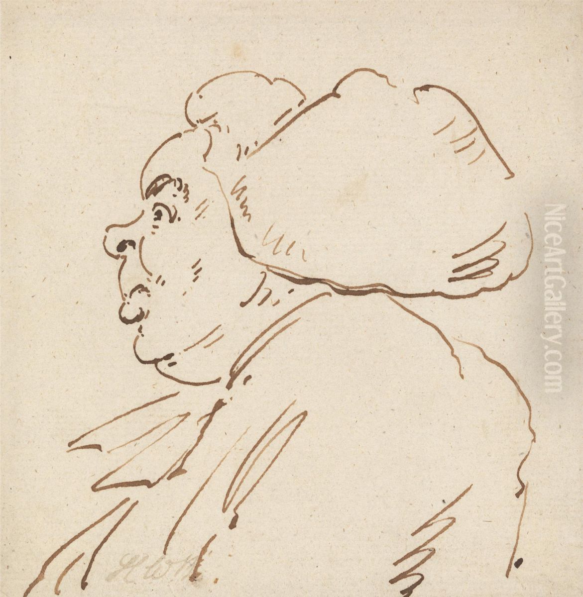 Profile Facing Left, Head and Shoulders Oil Painting by Henry Bunbury