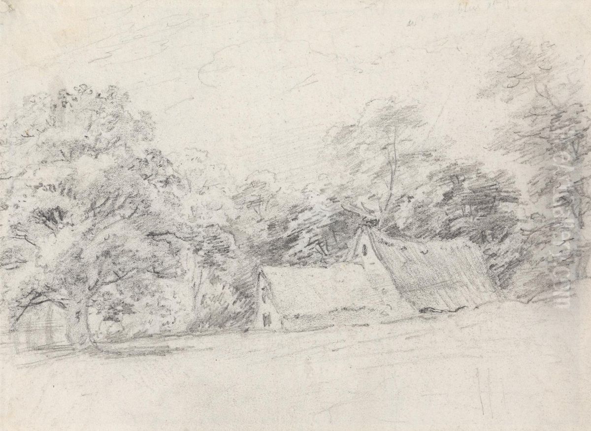 Two Buildings Among Trees Oil Painting by John Crome