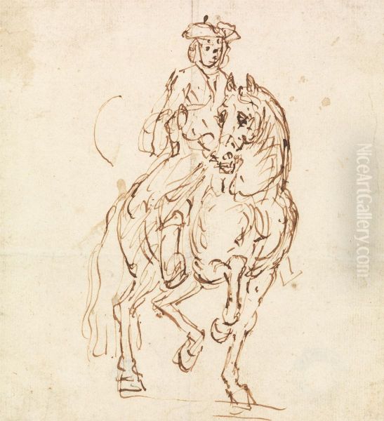 Rider in a Tricorn Hat, Horse Walking towards Front Oil Painting by John Vanderbank