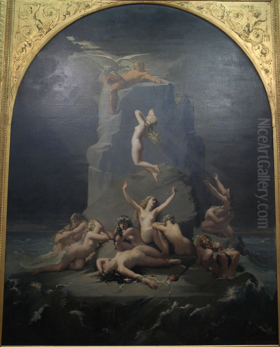 Desolation of the Oceanids at the foot of the rock where Prometheus is chained Oil Painting by Henri Lehmann Desolation of the Oceanids at the foot of the rock where Prometheus is chained Oil Painting by Henri Lehmann