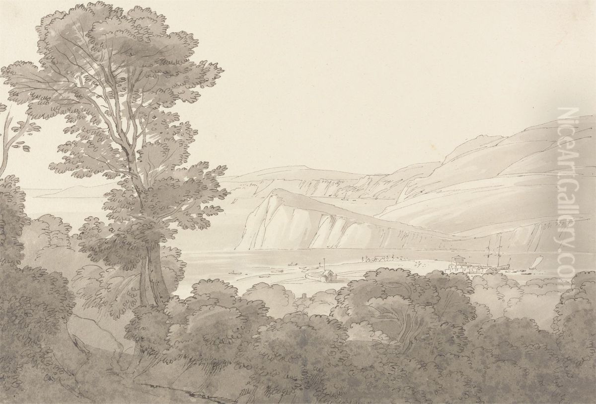 View from a Wood, Overlooking the River and Hills at Teignmouth, Devon Oil Painting by John White Abbott