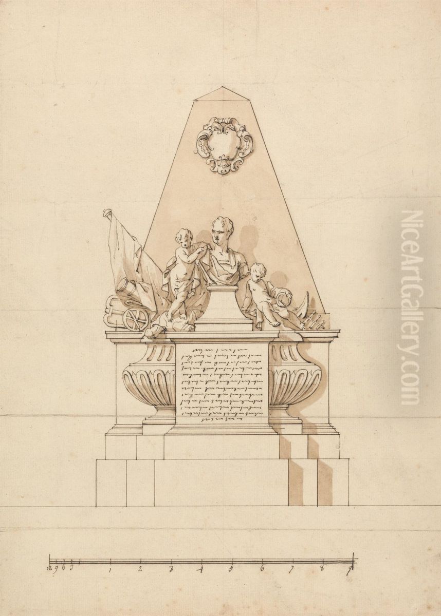 A Monument (male bust with military emblems) Oil Painting by John Michael Rysbrack