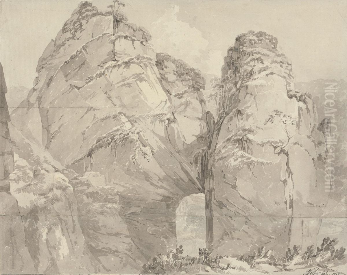 View from Renard's Hole, Dovedale, Derbyshire Oil Painting by John Webber