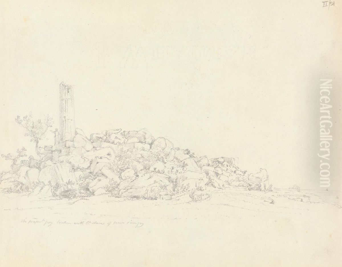 Sketch of a Ruined Temple, With a Figure Standing by the Remains of a Standing Pillar Oil Painting by Robert Smirke