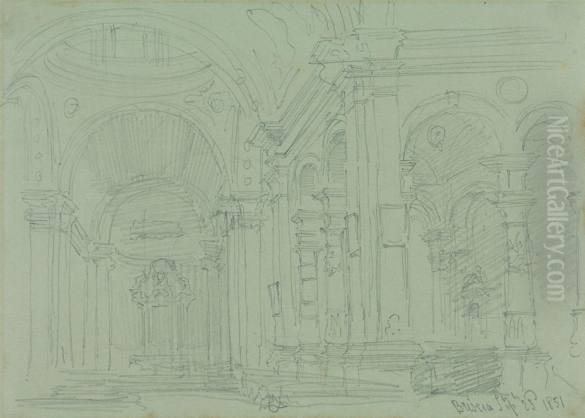 The Duomo at Brescia, Interior Oil Painting by David Roberts