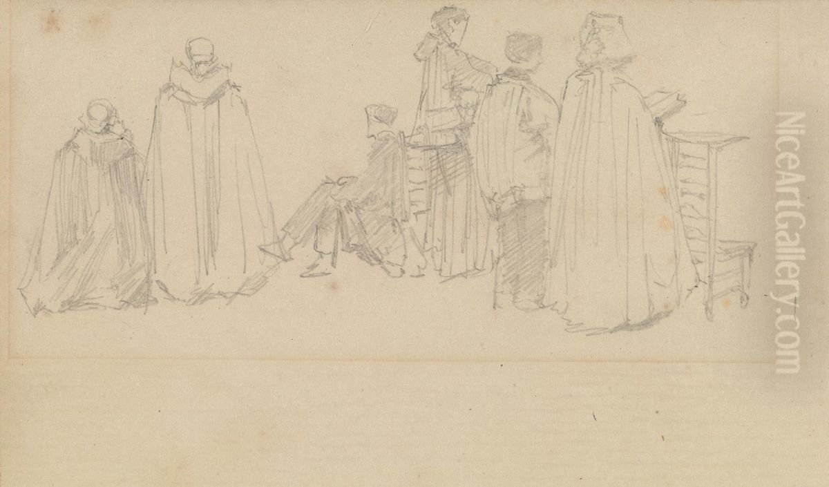 Studies of Figures in a Church Oil Painting by David Roberts