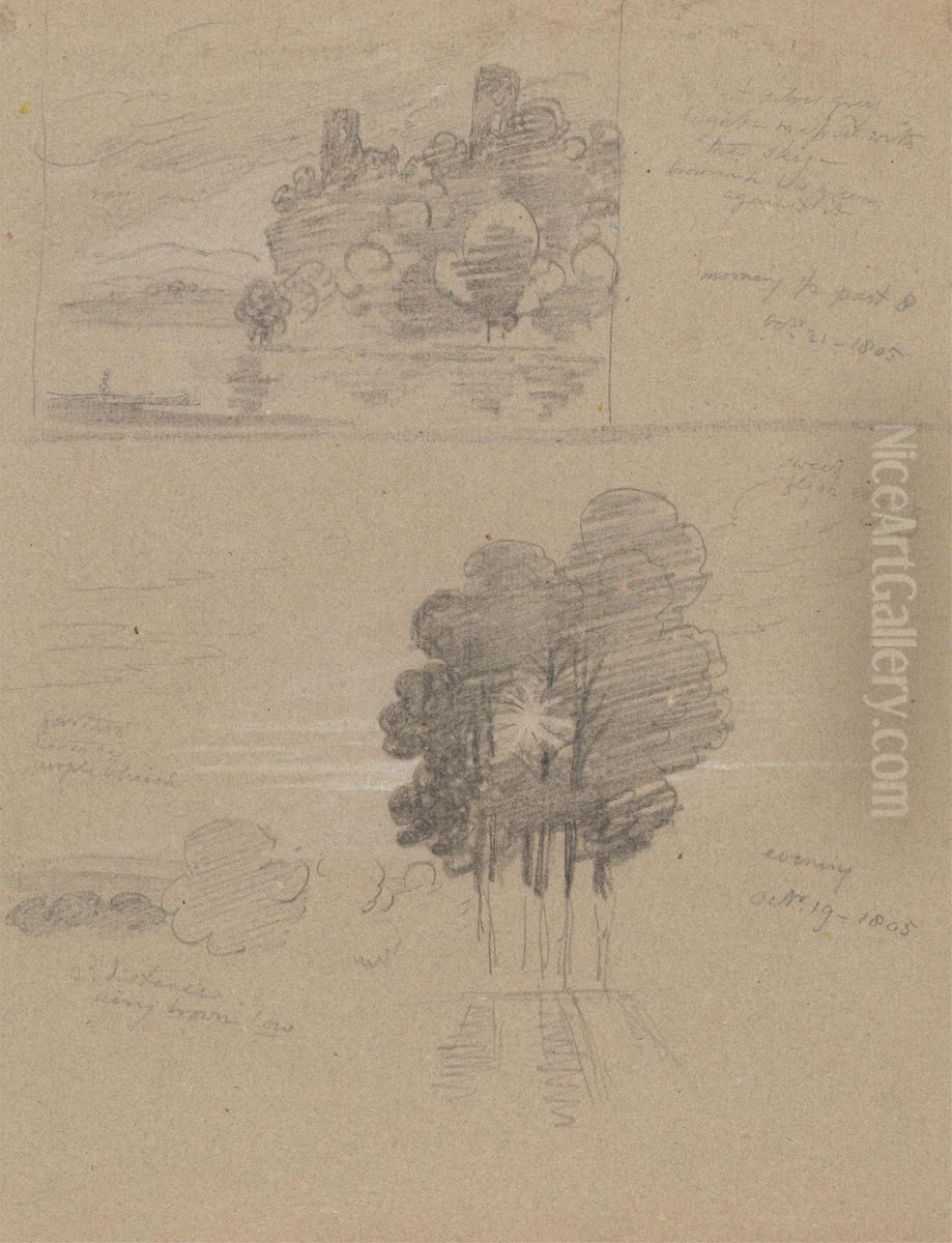 Two Sketches of a Castle and of Trees; Morning and Evening Oil Painting by Joseph Farington