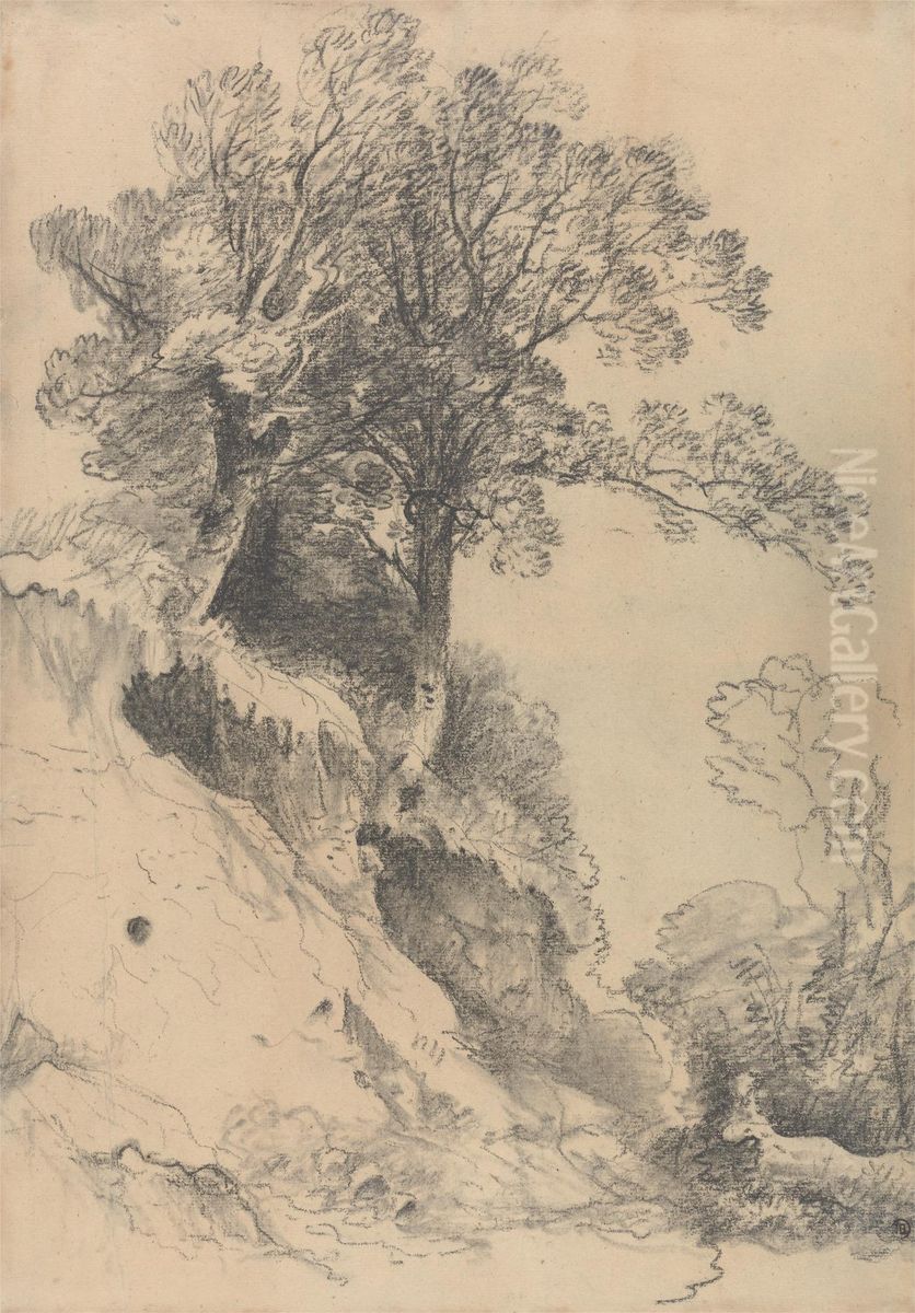 Trees on a Crumbling Bank Oil Painting by George Frost