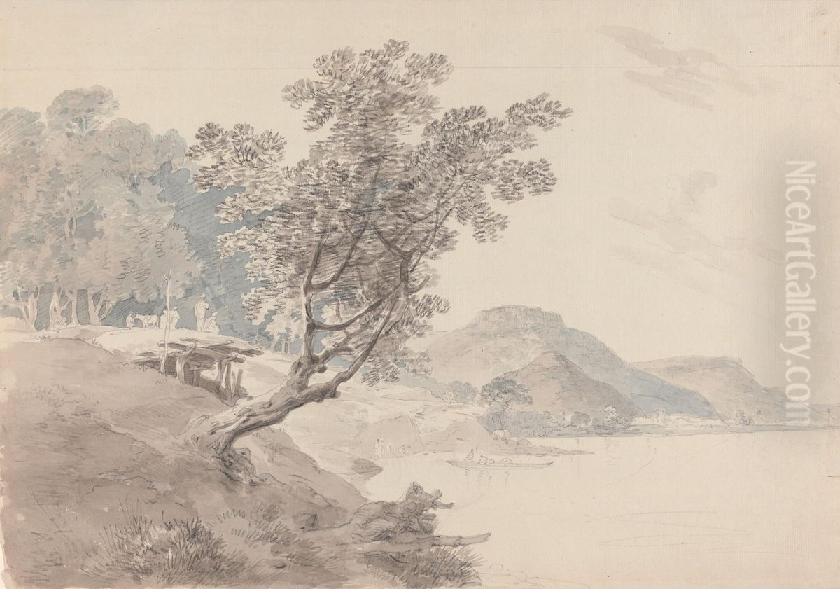 Akbarpur Gaut, near Rhotas, India Oil Painting by Thomas Daniell
