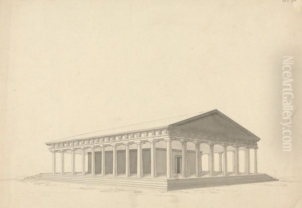 Sketch of a Temple Oil Painting by Robert Smirke
