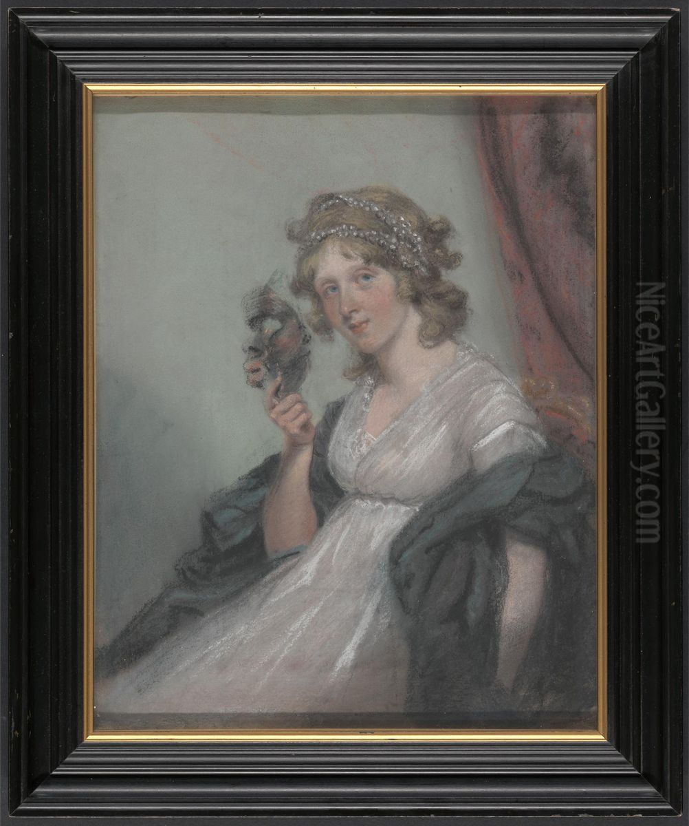 A Lady Holding a Negro Mask Oil Painting by John Raphael Smith
