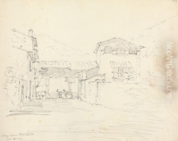 Village in Italy, Between Terni and Spoleto Oil Painting by Robert Smirke
