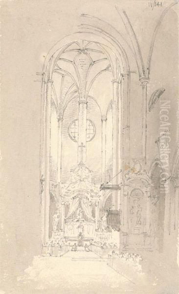 Interior of a Church Oil Painting by Robert Smirke