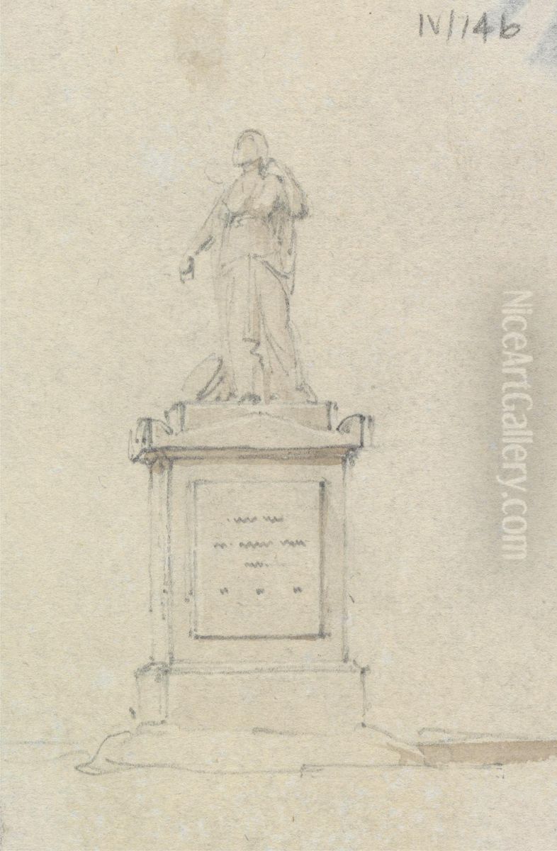 Sketch of a Carved Female Figure on Top of a Gravestone Oil Painting by Robert Smirke