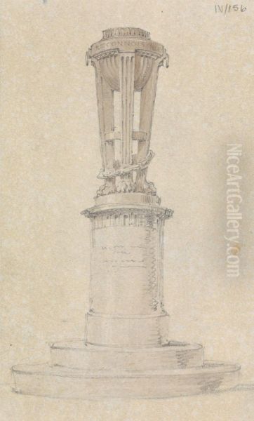 Sketch of an Ornate Tombstone Oil Painting by Robert Smirke