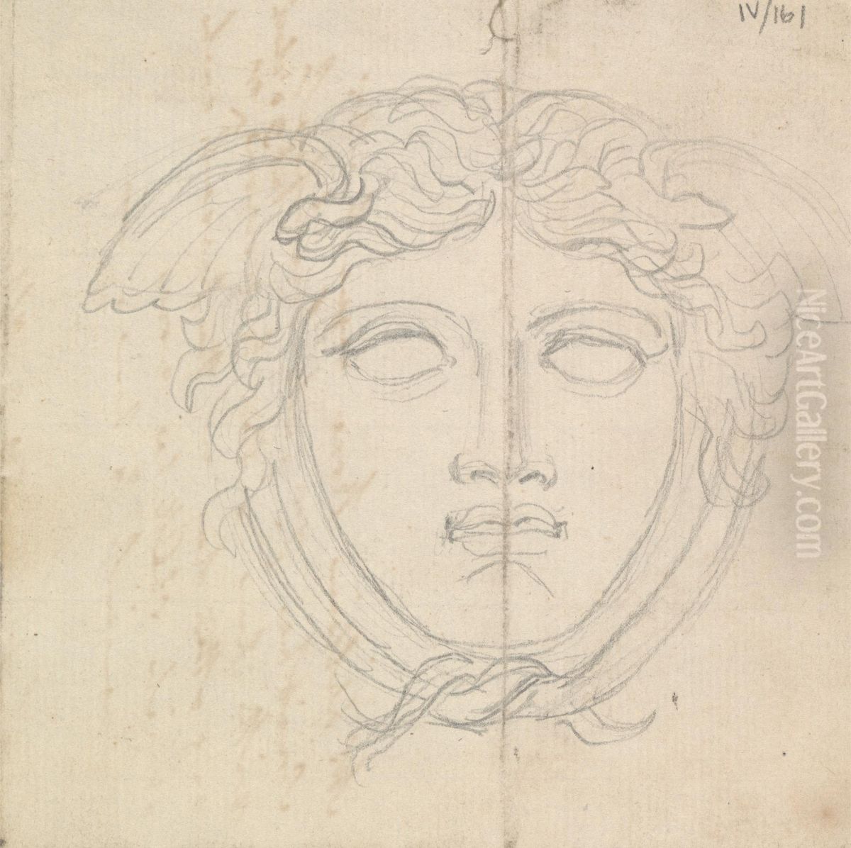 Sketch of a Sculpture of the Face of a Mythical Creature Oil Painting by Robert Smirke