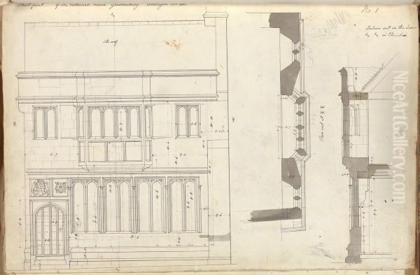 Wall Plan and Front Elevation Oil Painting by Augustus Pugin