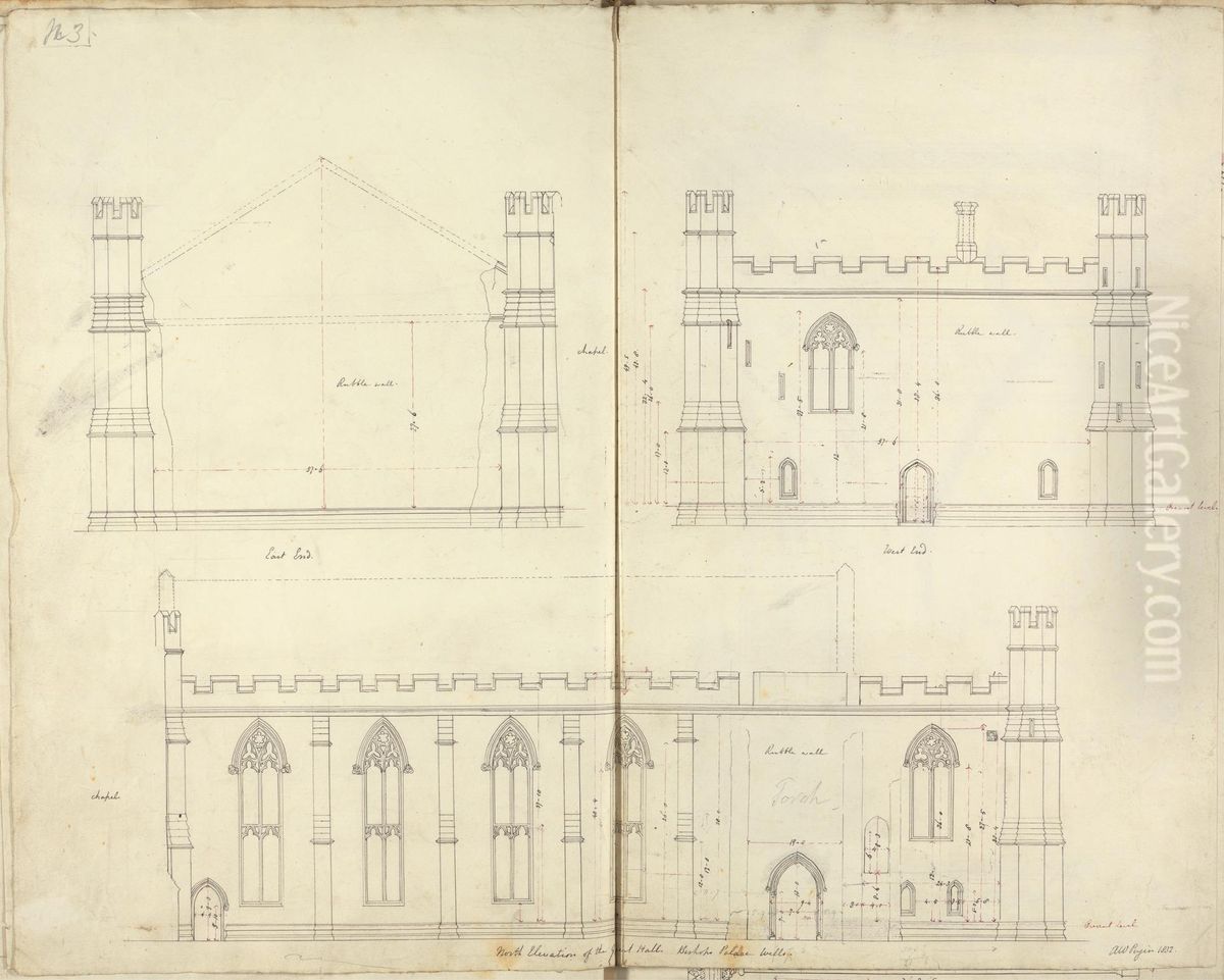 Elevations of the Great Hall Oil Painting by Augustus Pugin
