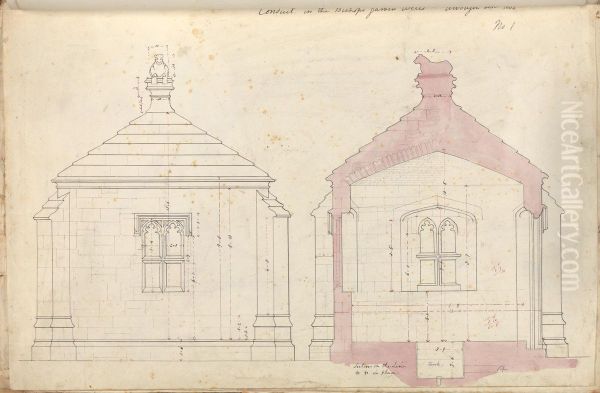 Section and Elevation of the Conduit in the Garden Oil Painting by Augustus Pugin