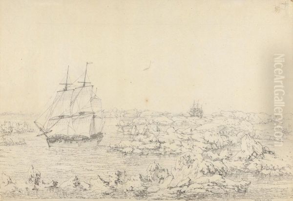 The Resolution Beating through the Ice, with the Discovery in the most eminent Danger in the Distance Oil Painting by John Webber