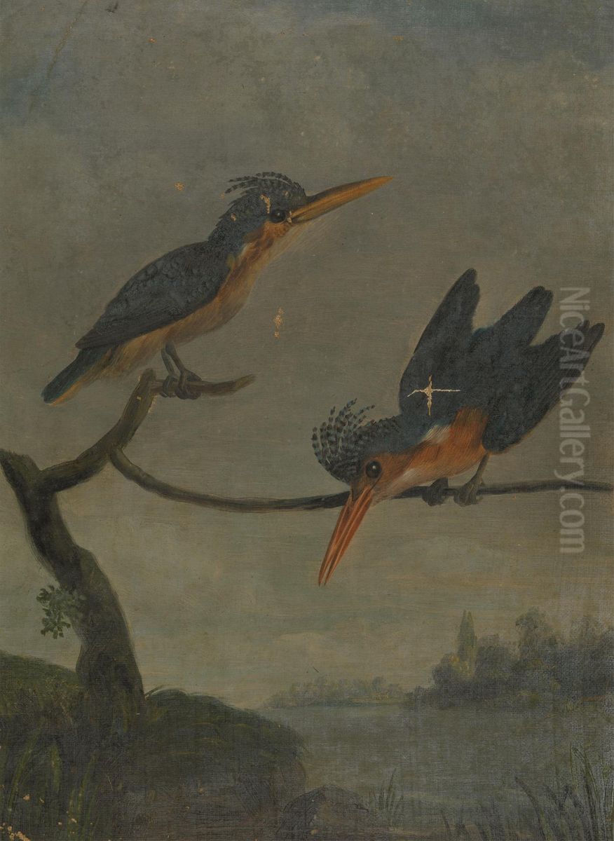 Two Kingfishers beside a Lake Oil Painting by James Sowerby Two Kingfishers beside a Lake Oil Painting by James Sowerby