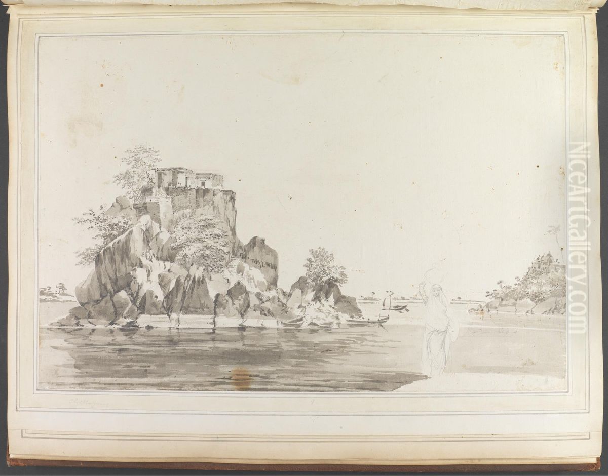 View of the Island of Jangerah at Sultanjanj with a Woman Balancing a Jug in the Foreground Oil Painting by William Hodges