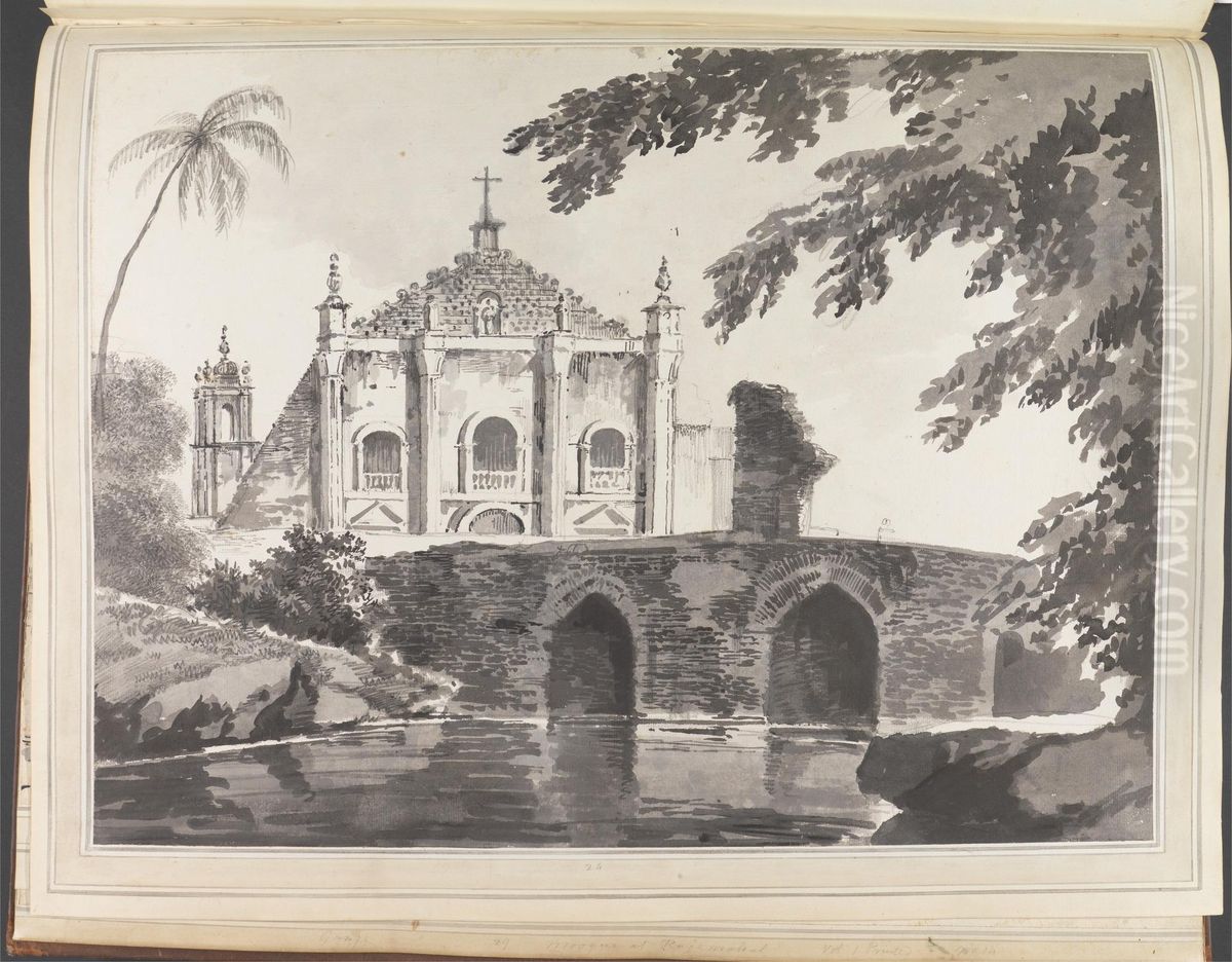 View of a Bridge and a Christian Church Oil Painting by William Hodges