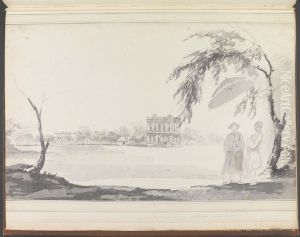 View of Warren Hastings' House at Alipur and two figures in the foreground