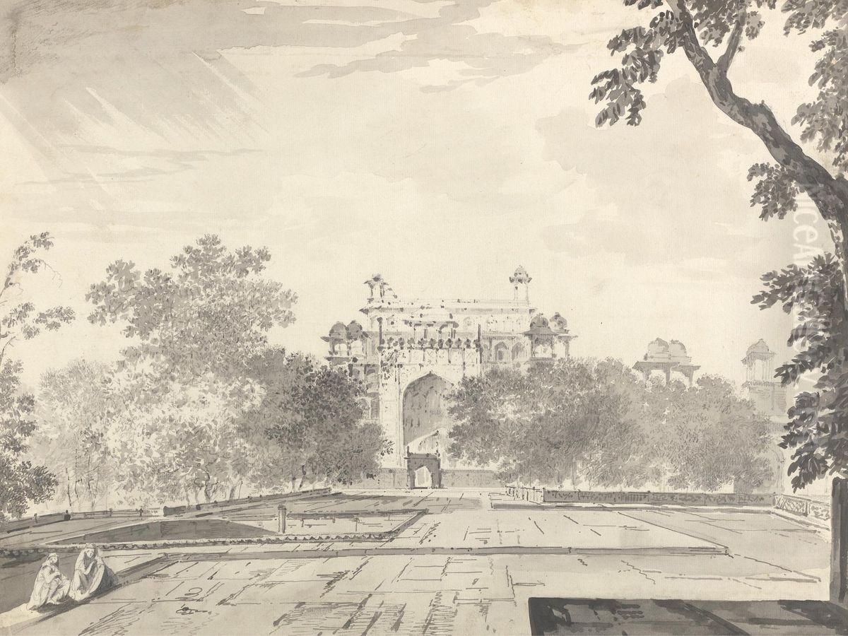 A View of Part of the Tomb of the Emperor Akbar at Secundrii Oil Painting by William Hodges