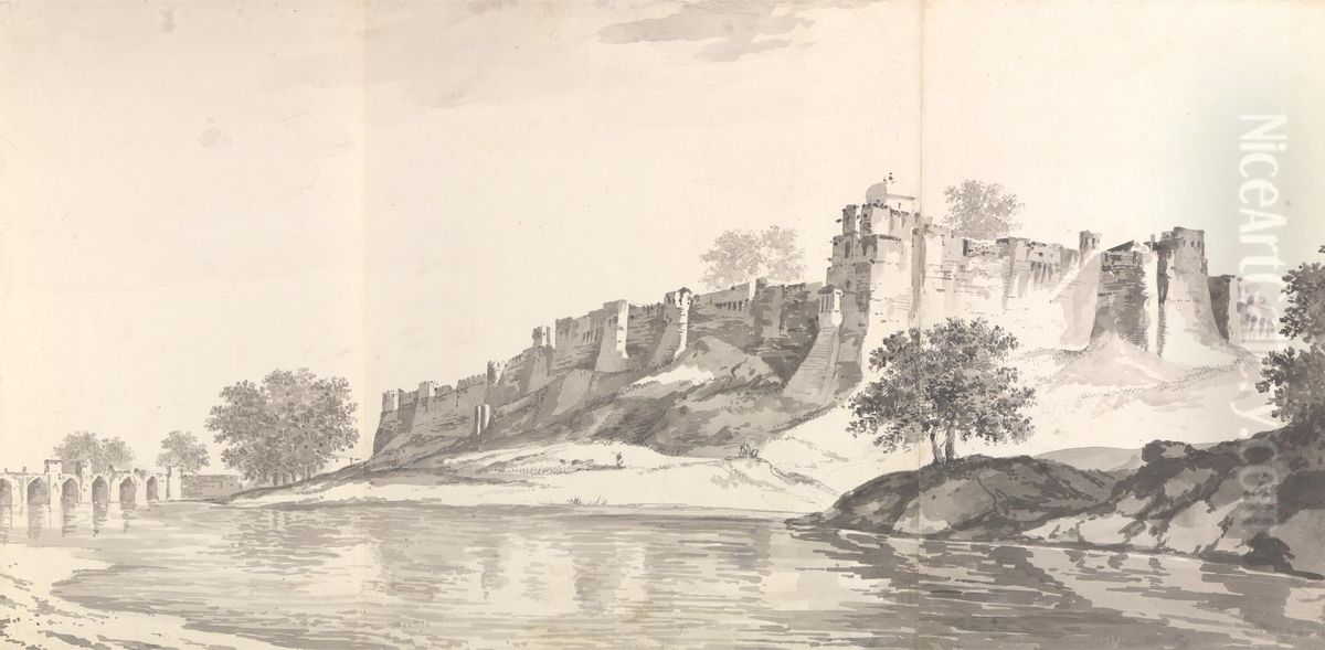 A View of the Fort of Jionpoor upon the banks of the River Goomty Oil Painting by William Hodges