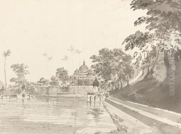 A View of a Mosque, at Mounheer Oil Painting by William Hodges