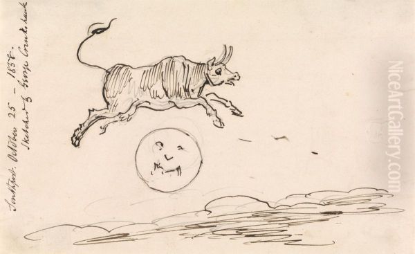 The Cow Jumps over the Moon Oil Painting by George Cruikshank