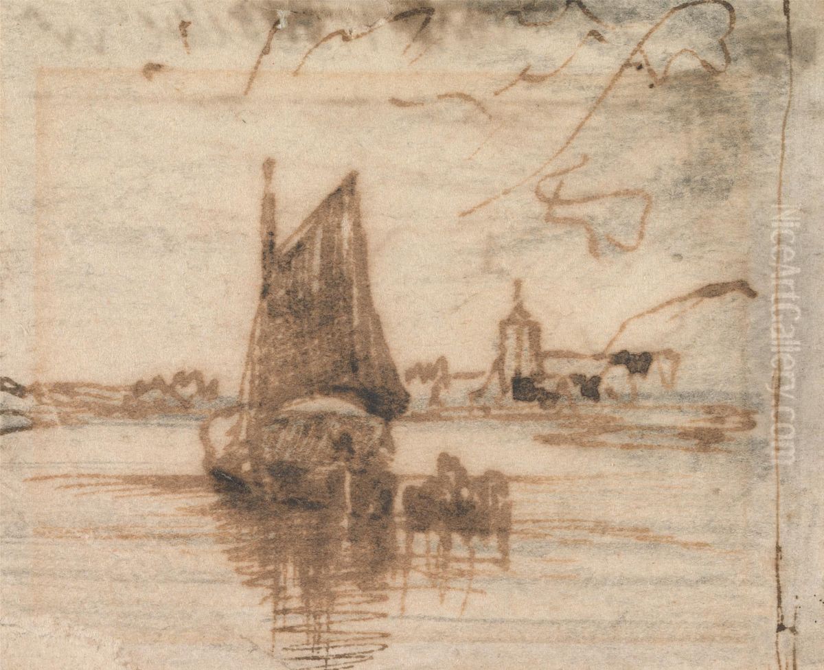 A Sailing Boat Becalmed Oil Painting by Thomas Creswick