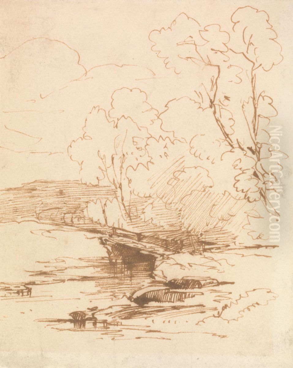 The Foot Bridge Oil Painting by Thomas Creswick