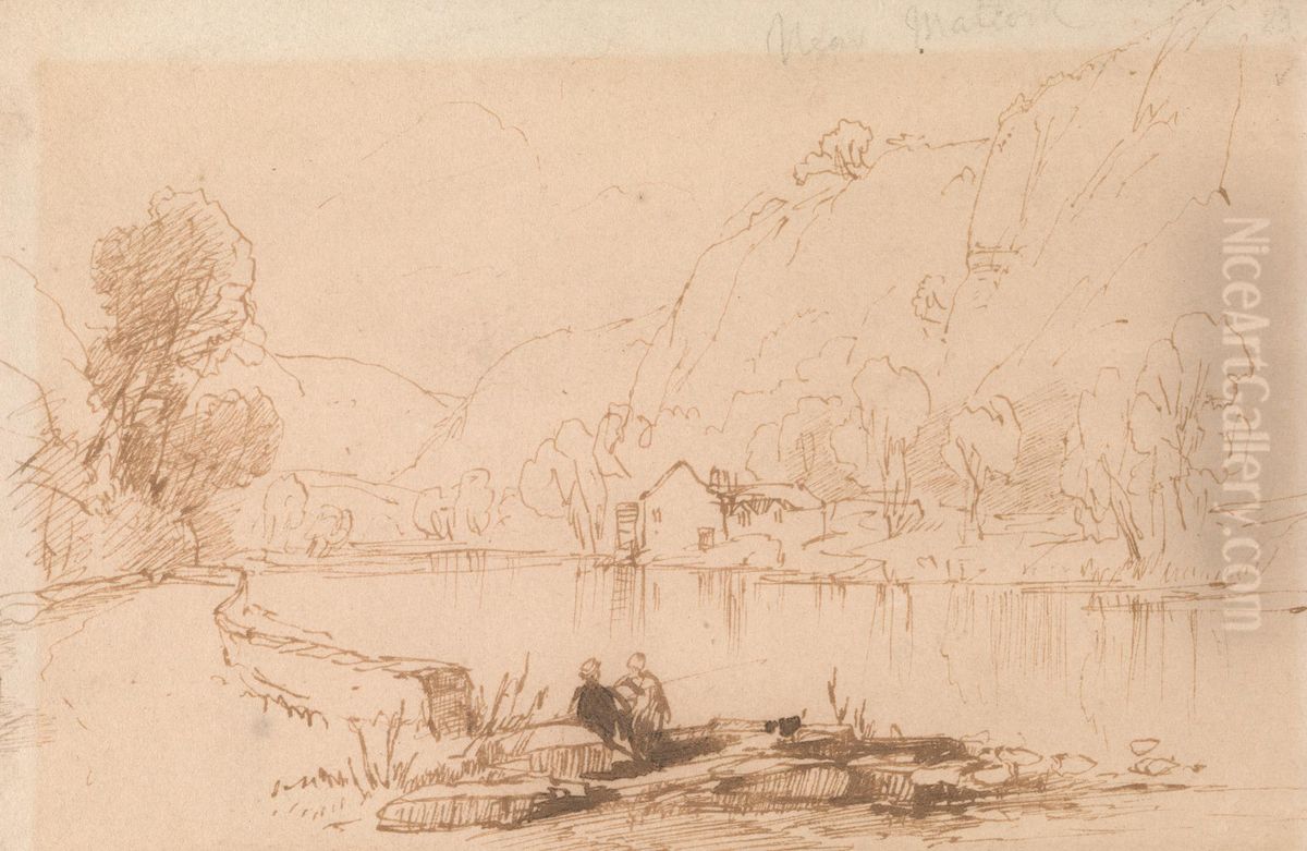 Fisherman by a River Oil Painting by Thomas Creswick