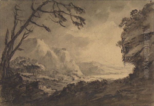 A Rocky Landscape Oil Painting by William Gilpin