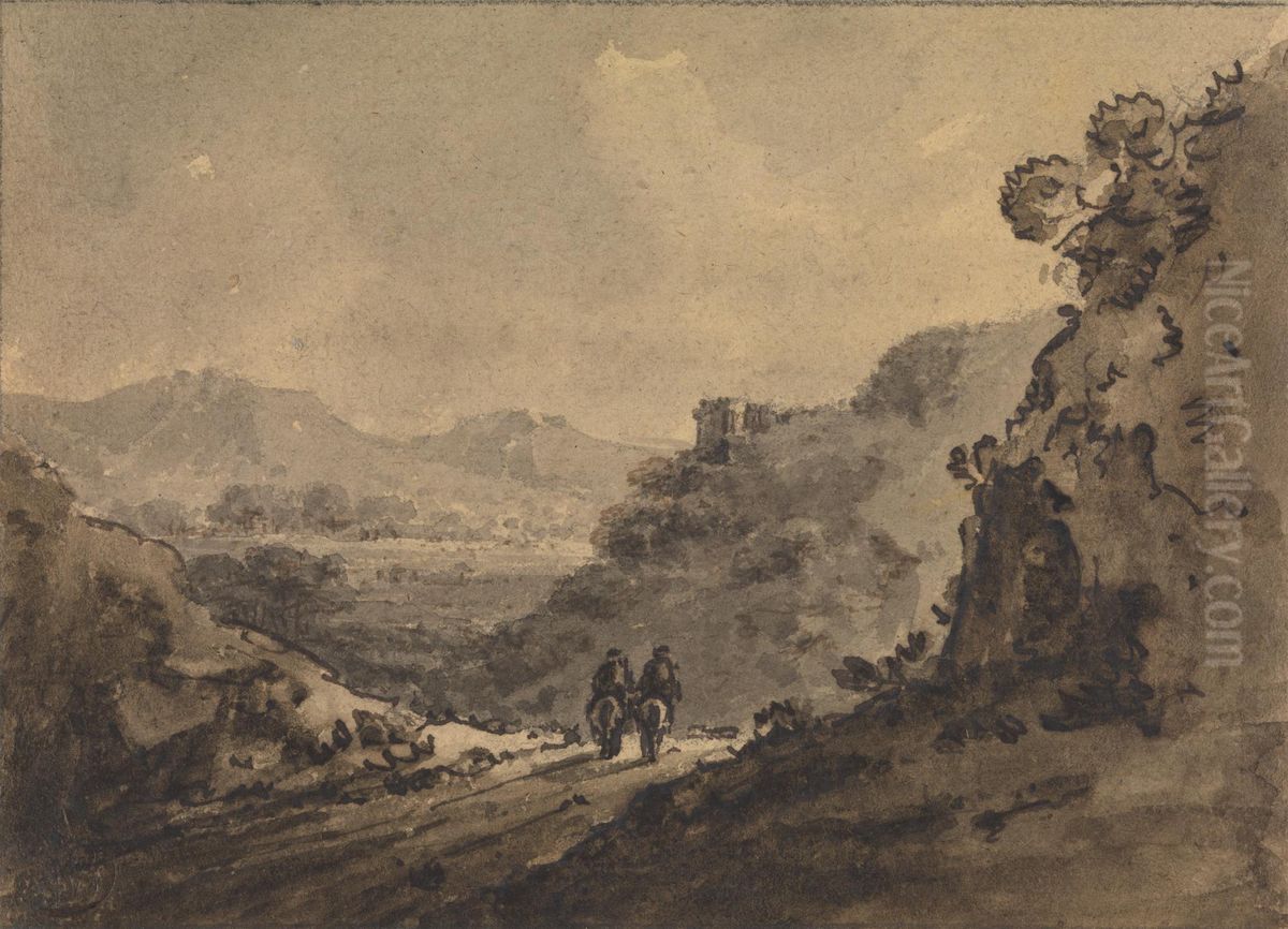 Landscape with Two Horsemen on a Road Oil Painting by William Gilpin