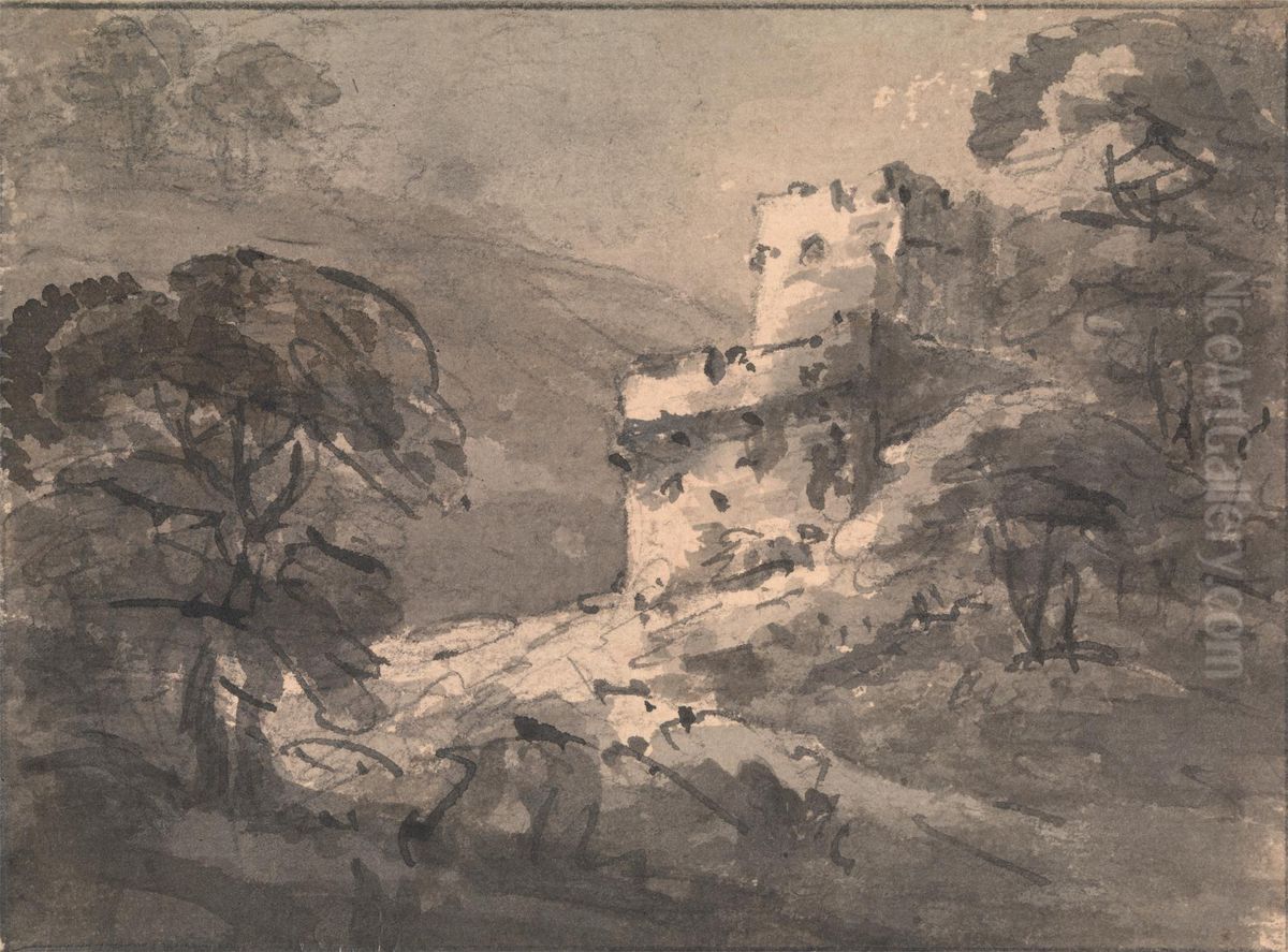 Landscape with a Ruined Castle on the Right Oil Painting by William Gilpin