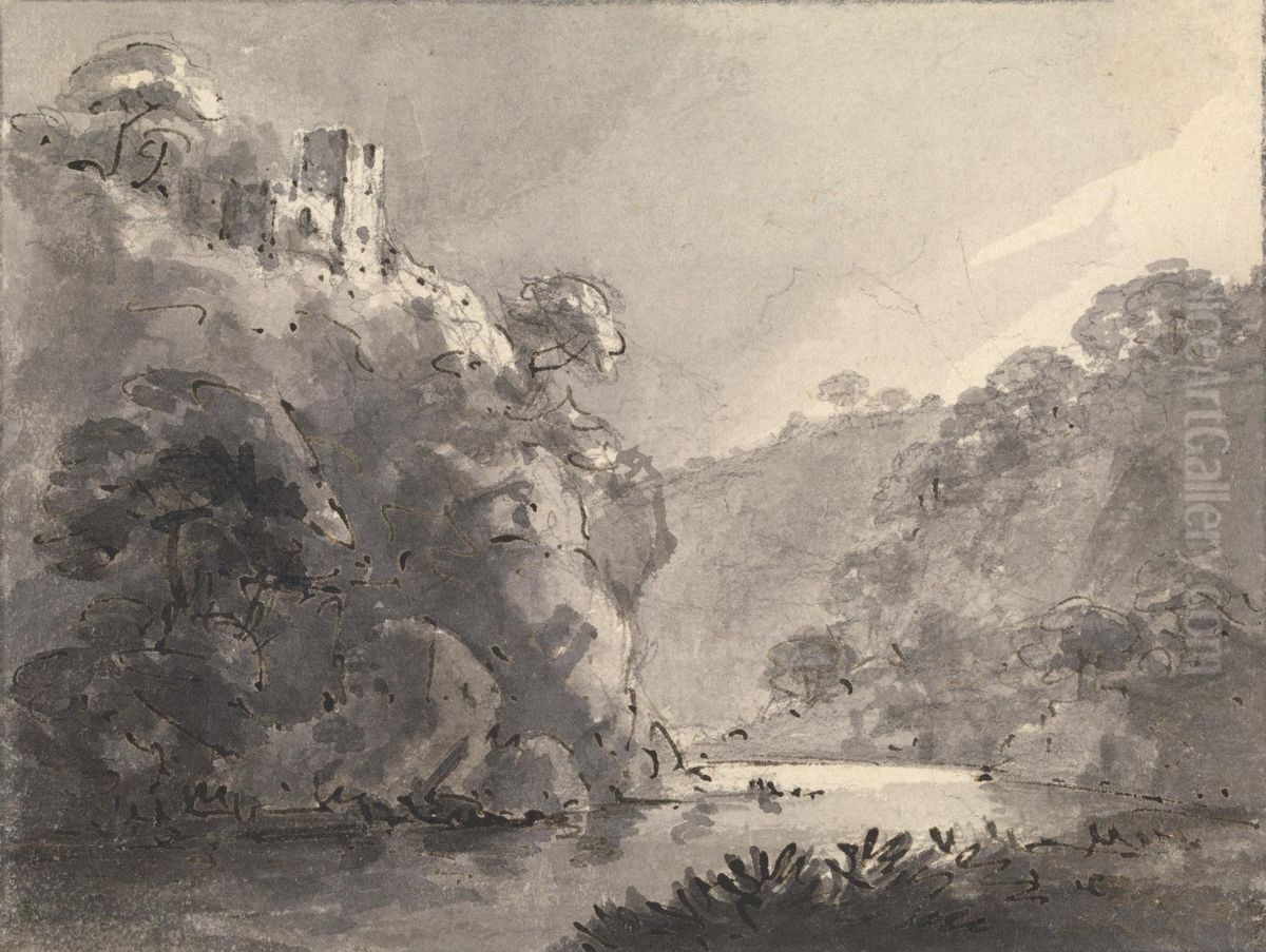 Landscape with Castle on a Hill at Left Oil Painting by William Gilpin