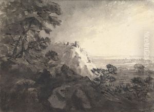 Landscape with a Castle on a Hill in Center Distance
